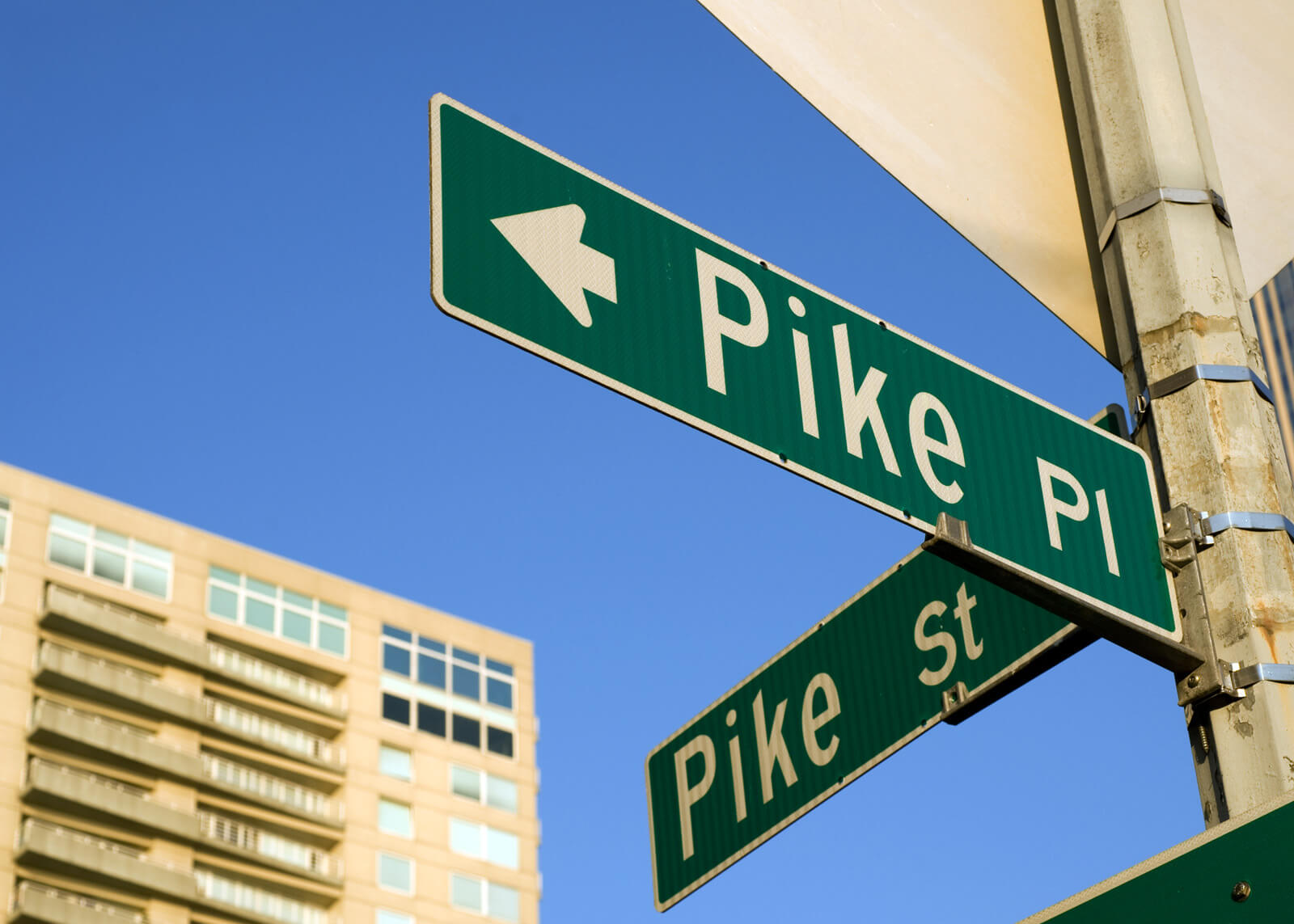 Pike Place street sign near famous Pike Place Maket in Seattle