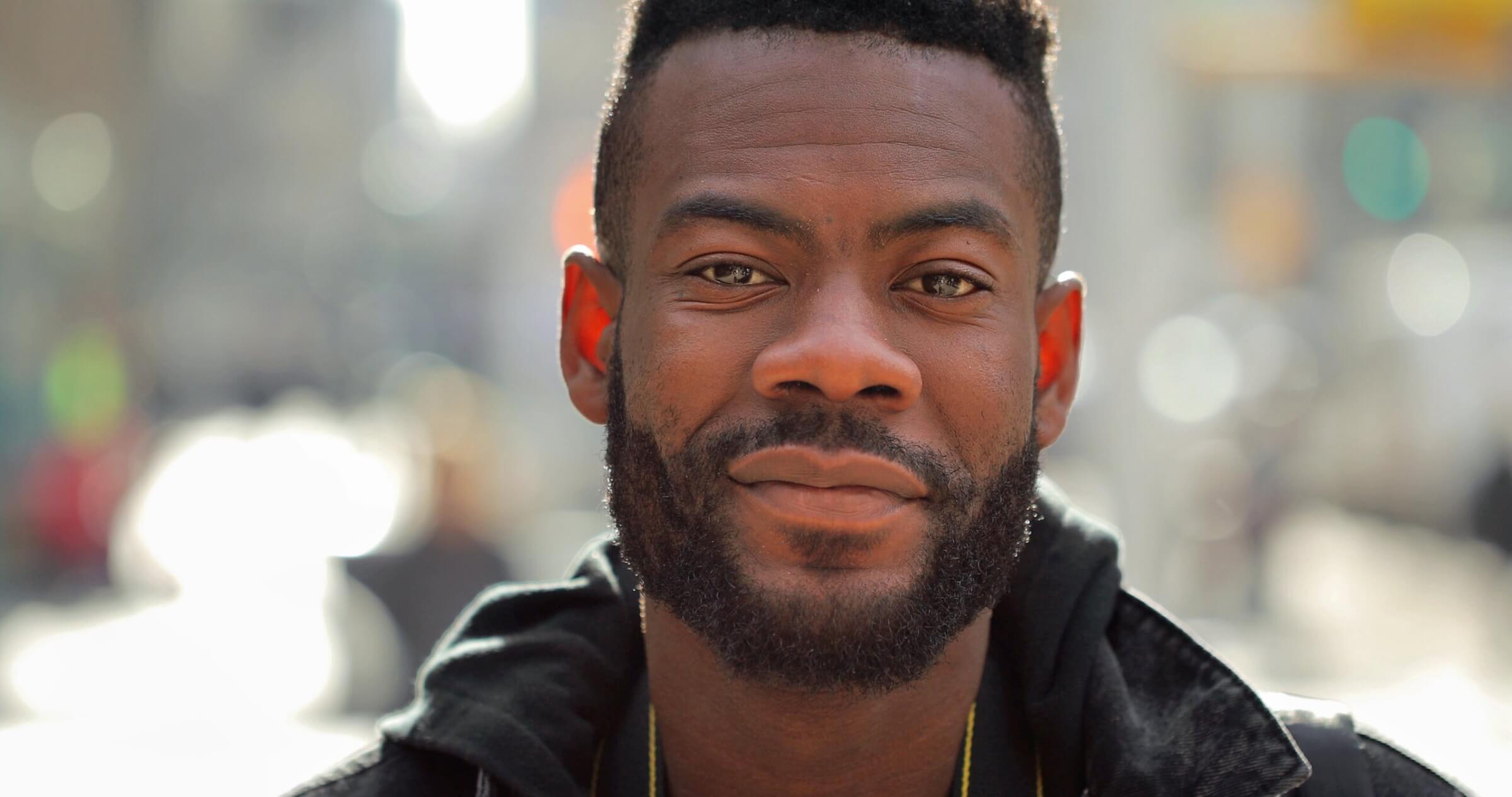 African American man in city face portrait