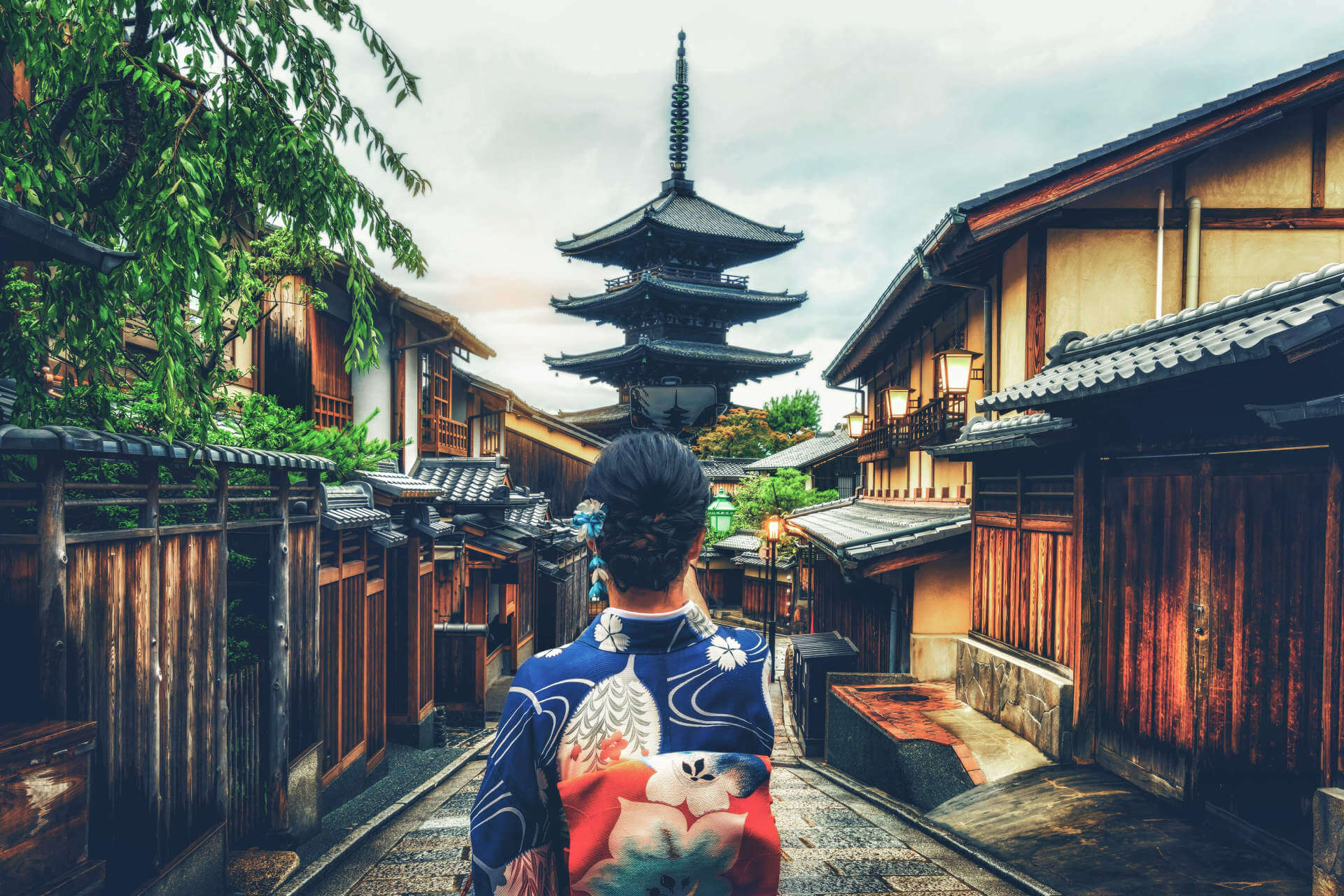 Kyoto, Japan Culture Travel - Asian traveler wearing traditional Japanese kimono walking in Higashiyama district in the old town of Kyoto, Japan.