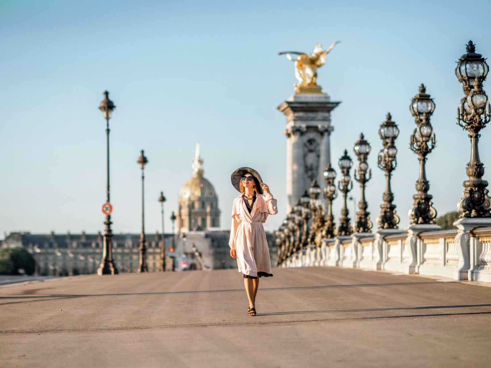 Alexandre bridge with woman in Paris
